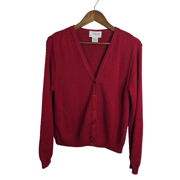 Talbots 2 Pc Set Red Cable Knit Top Cardigan Cotton Blend Made in the USA Sz PS - Picture 2 of 14